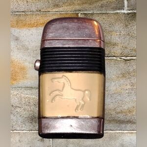 Vintage SCRIPTO VU Lighter White Horse Mustang Black Rib Band 1957